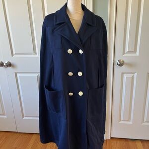 Navy Double-Breasted Women's Cape Coat